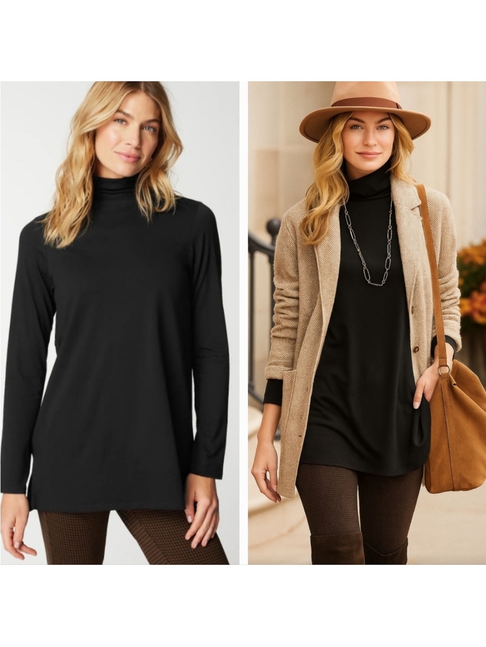 J Jill Luxe Supima Turtleneck Tunic Size L Tall Black Stretch Minimalist Top